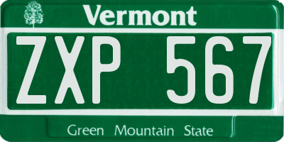 VT license plate ZXP567