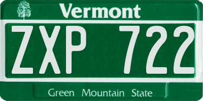 VT license plate ZXP722