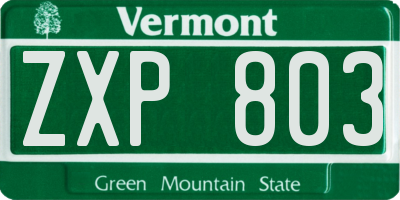 VT license plate ZXP803
