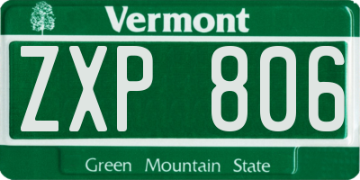 VT license plate ZXP806