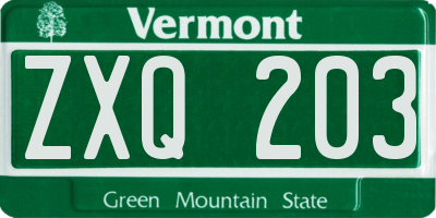 VT license plate ZXQ203