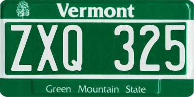 VT license plate ZXQ325