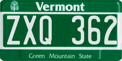 VT license plate ZXQ362