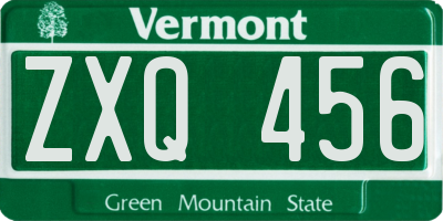 VT license plate ZXQ456