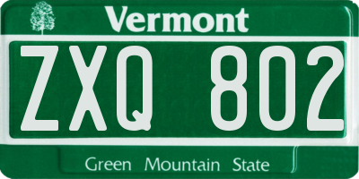 VT license plate ZXQ802