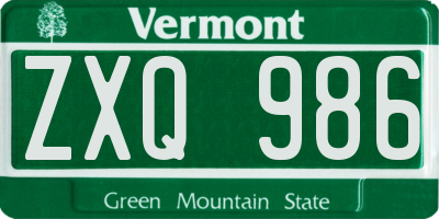 VT license plate ZXQ986