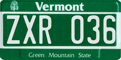 VT license plate ZXR036