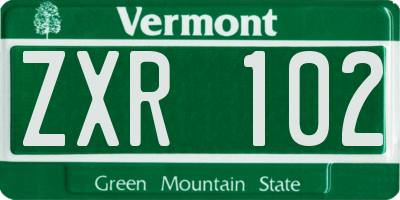 VT license plate ZXR102