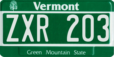 VT license plate ZXR203