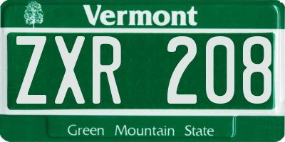 VT license plate ZXR208