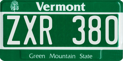 VT license plate ZXR380