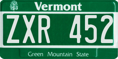 VT license plate ZXR452