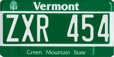 VT license plate ZXR454
