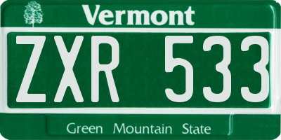 VT license plate ZXR533