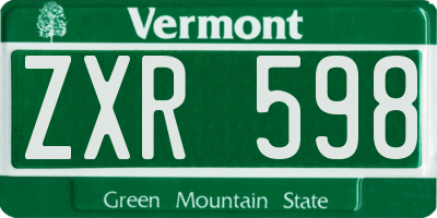 VT license plate ZXR598