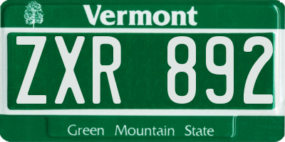 VT license plate ZXR892