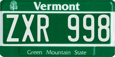 VT license plate ZXR998