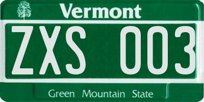 VT license plate ZXS003