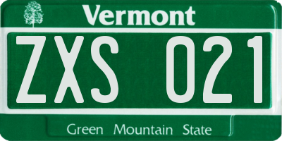 VT license plate ZXS021