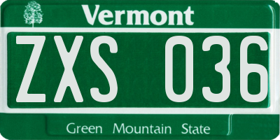 VT license plate ZXS036