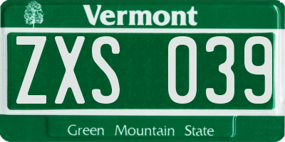 VT license plate ZXS039