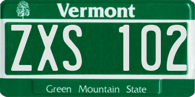 VT license plate ZXS102