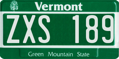 VT license plate ZXS189