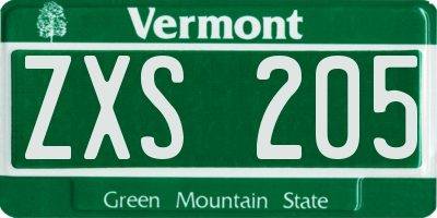 VT license plate ZXS205
