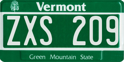 VT license plate ZXS209