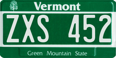 VT license plate ZXS452