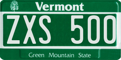 VT license plate ZXS500