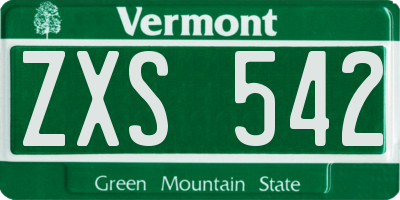 VT license plate ZXS542