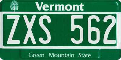 VT license plate ZXS562