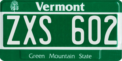 VT license plate ZXS602