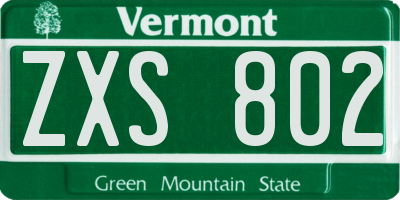 VT license plate ZXS802