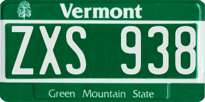 VT license plate ZXS938
