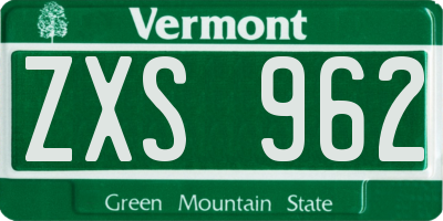VT license plate ZXS962
