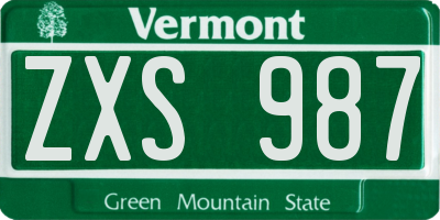 VT license plate ZXS987