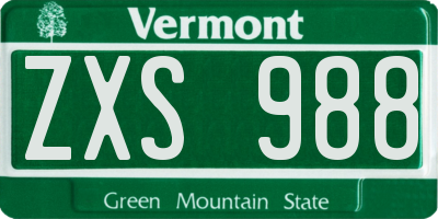 VT license plate ZXS988