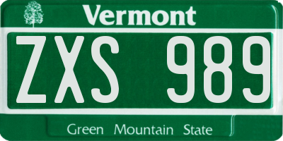 VT license plate ZXS989