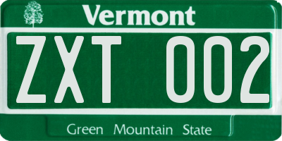 VT license plate ZXT002