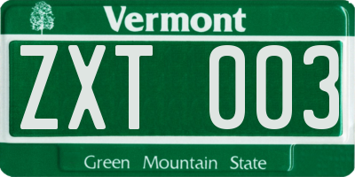 VT license plate ZXT003