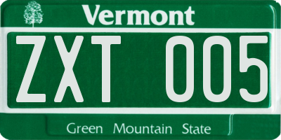 VT license plate ZXT005