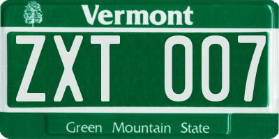 VT license plate ZXT007