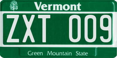 VT license plate ZXT009