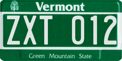 VT license plate ZXT012