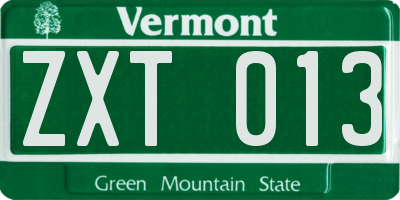 VT license plate ZXT013