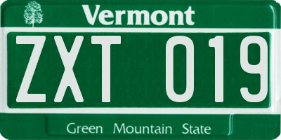 VT license plate ZXT019