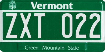 VT license plate ZXT022