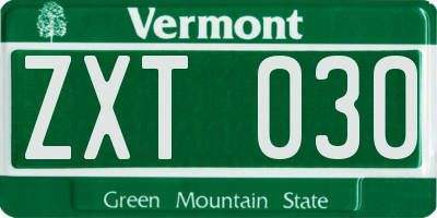 VT license plate ZXT030